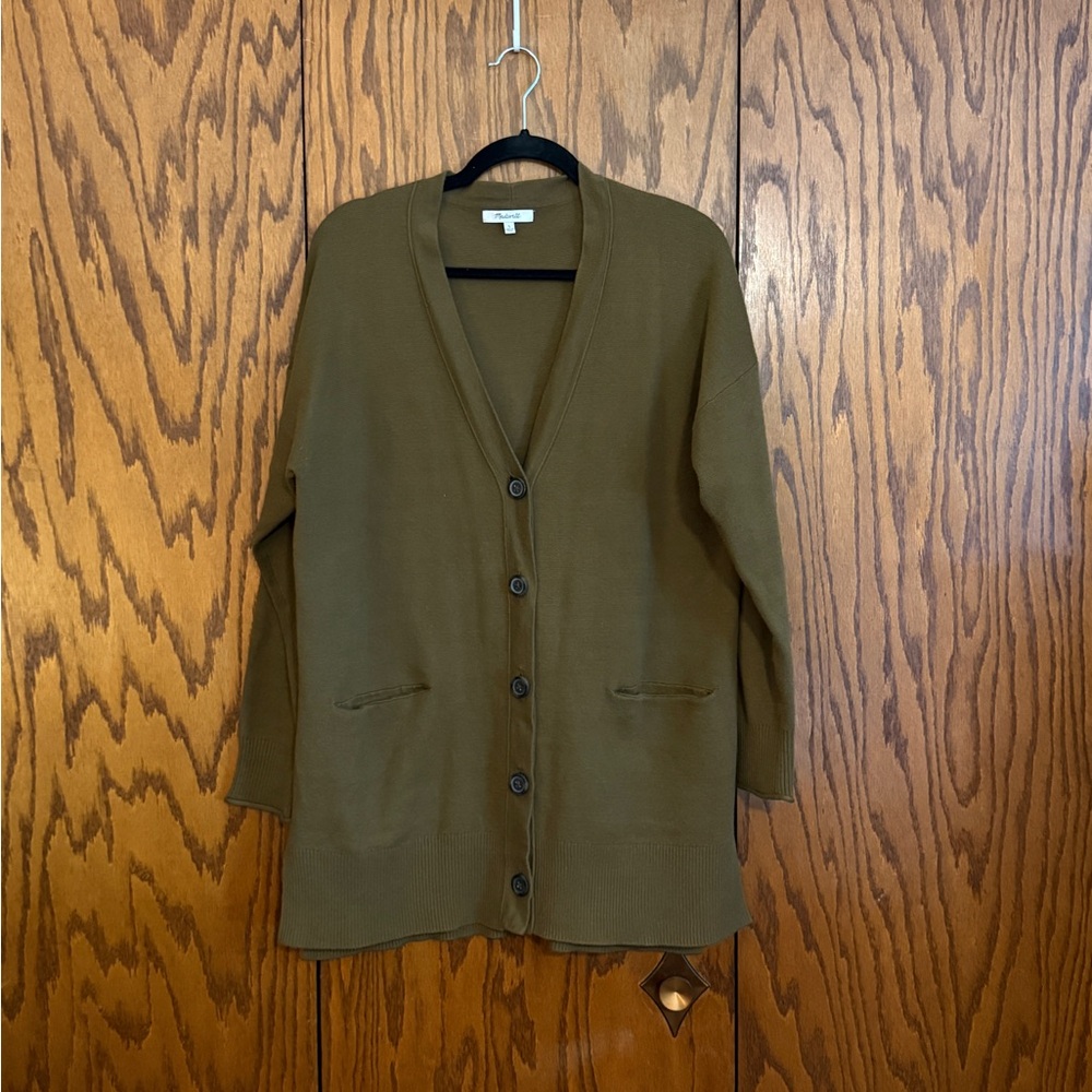 Madewell Olive Green Cardigan Sweater Size Large Cotton Blend Button Front